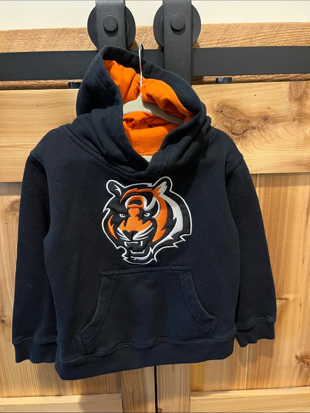 NFL Kids Black Hoodie with Orange Lined Hood and Tiger Patch - Bengals